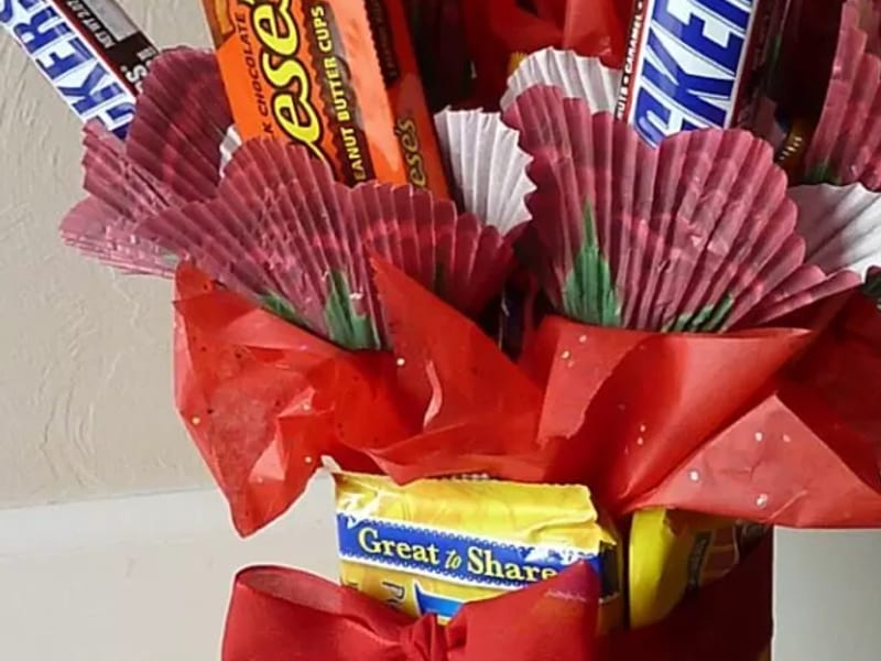 Candy bouquet gift boxes with assorted handmade treats